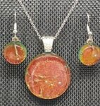 Crackled Orange Dichroic Glass Pendant-Earring Set