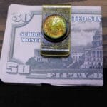 Orange and Yellow with Green Hues Dichroic Fused Glass Money Clip