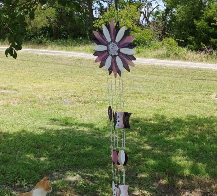 Purple and White Fused Glass Wind Chime