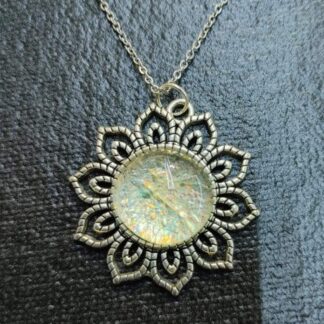 Tibetan Style Alloy Flower Connector with dichroic fused glass center.