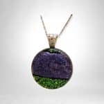 Purple and Green Crinkled Dichroic Round Pendant