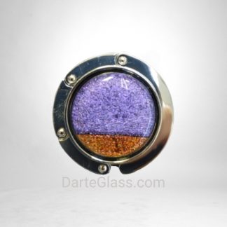 Purple and Orange fused glass purse holder. Handmade by DarteGlass, a woman-owned business