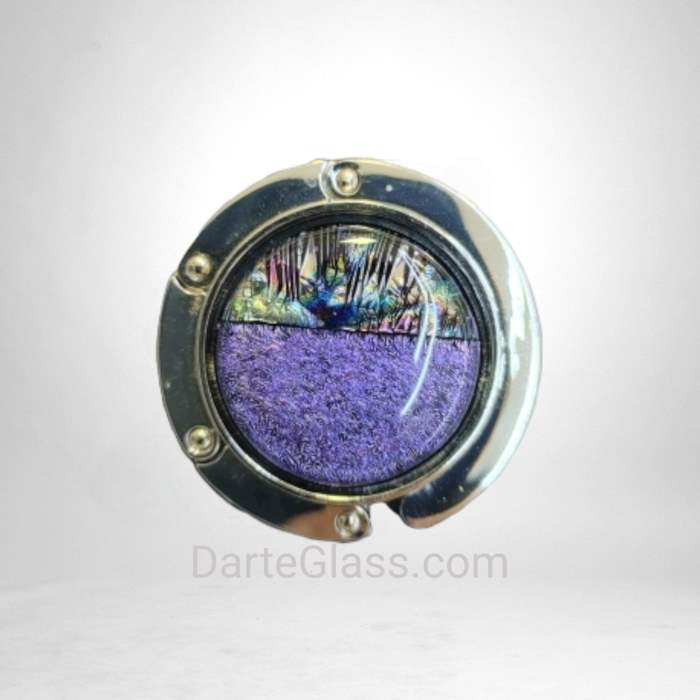 Purple fused glass purse holder. Handmade by DarteGlass, a woman-owned business