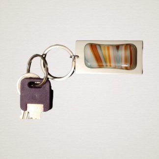 Santa Fe Colored Fused Glass on Stainless Steel Keychain.