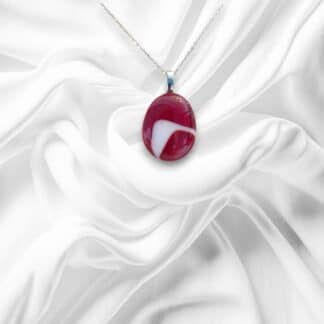 Maroon and White Fused Glass Pendant
