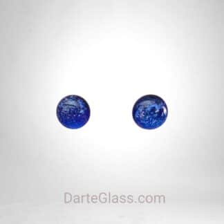 Blue Fused Glass with purple dichroic glass, Post Earrings