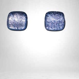 Square silver purple dichroic post earrings