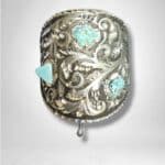 Western Shield Pewter Pony Tail Cover with Turquoise Stones