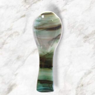 Shades of Green Swirl with Brown Fused Glass Spoon Rest