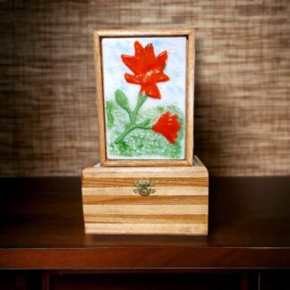 Keepsake box with red floral fused glass insert.