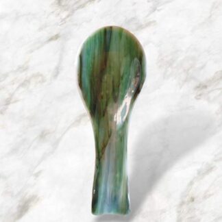 Shades of Green Swirl with Brown Fused Glass Spoon Rest