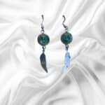 Multicolored Glass in Stainless Steel Feather Earrings