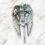 Cross on Angel Wings Pewter Pony Tail Cover, Medium