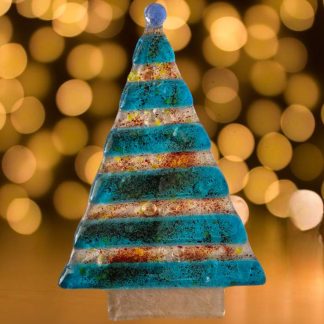 Light blue on clear glass Christmas tree.