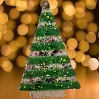 Green on clear glass Christmas tree.