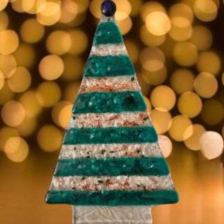 Green on clear glass Christmas tree.