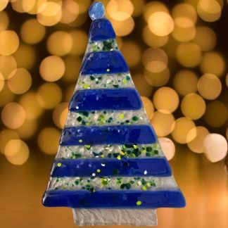 Dark blue on clear glass Christmas tree.