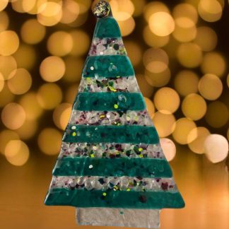 Green on clear glass Christmas tree.