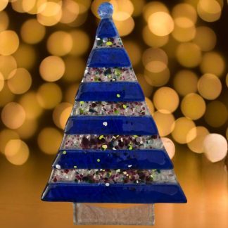 Dark blue on clear glass Christmas tree.