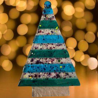 Blue and green on clear glass Christmas tree.