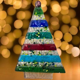 Multicolored on clear glass Christmas tree.